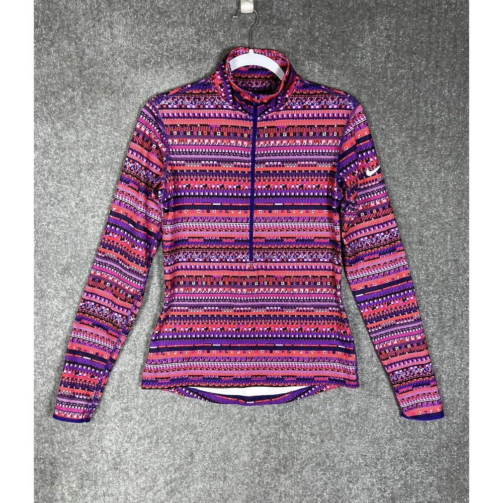 Nike‎ Pro Hyperwarm 8 Bit 1/2 Zip Pullover Top Womens Size Medium Red Purple